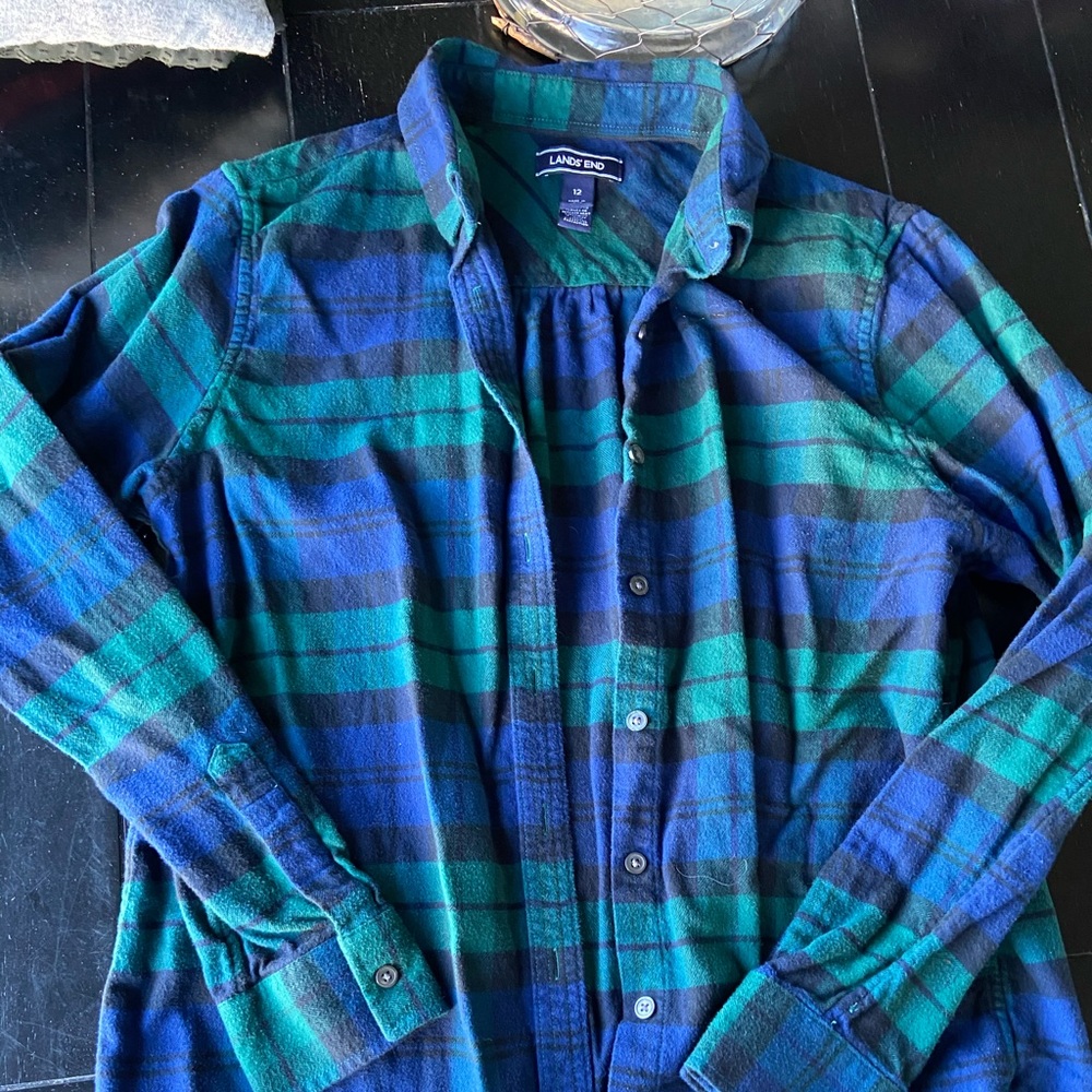 Lands end flannel! Blue and green